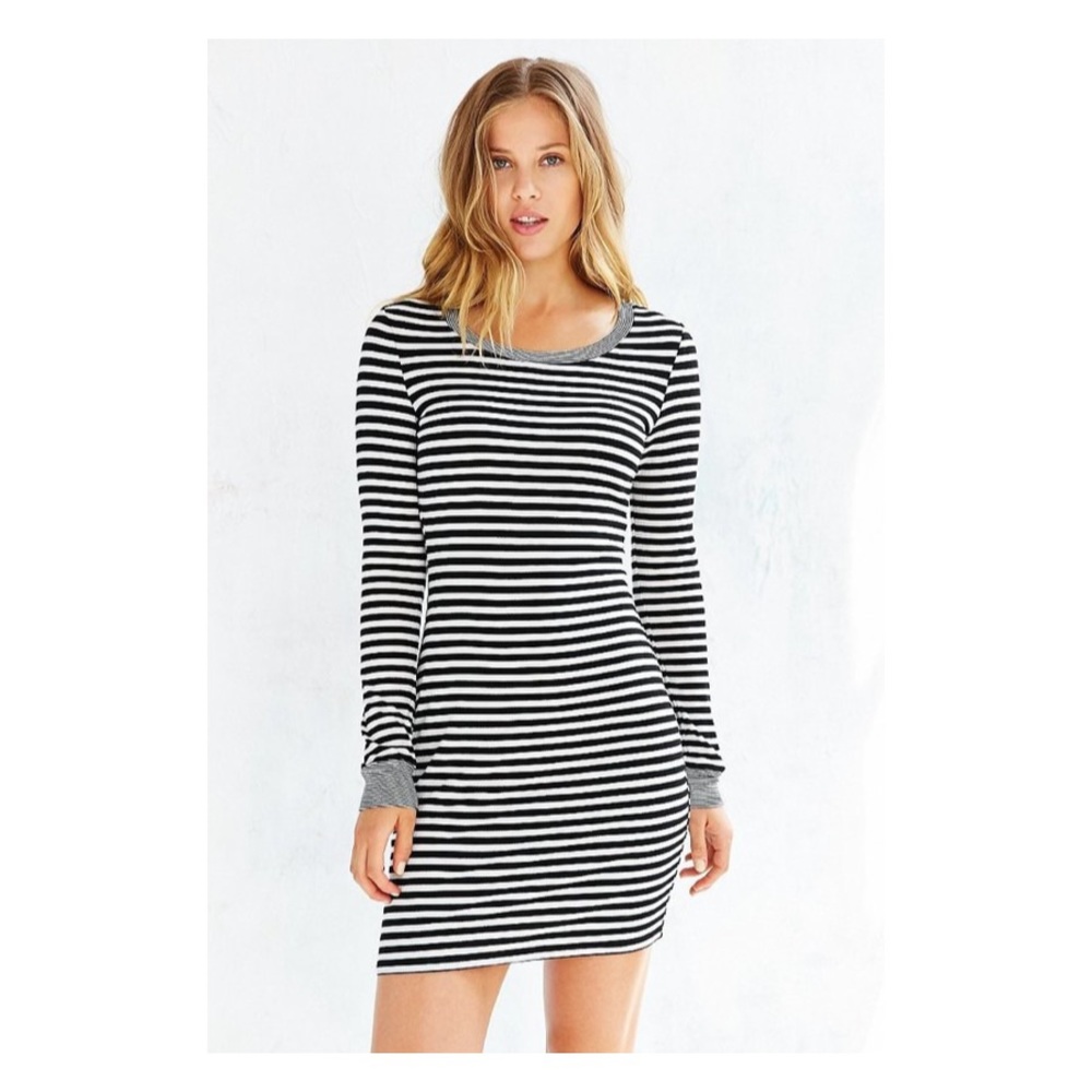 Silence Noise Black and White Striped Long Sleeve Bodycon Dress